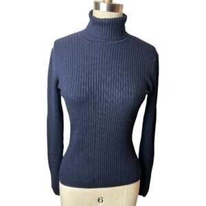 Due Per Due Nave Silk Rib Knit Turtleneck Sweater Women's Size S